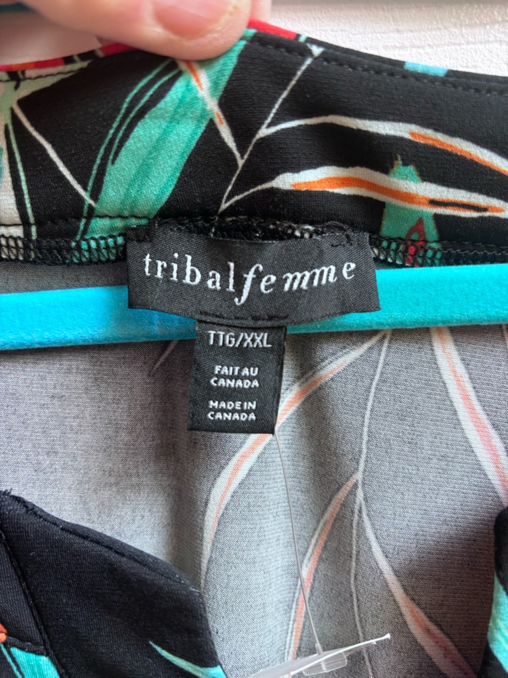 Tribal Femme Black knee length Dress with Teal, White & Coral Leaf Print - Picture 4 of 7